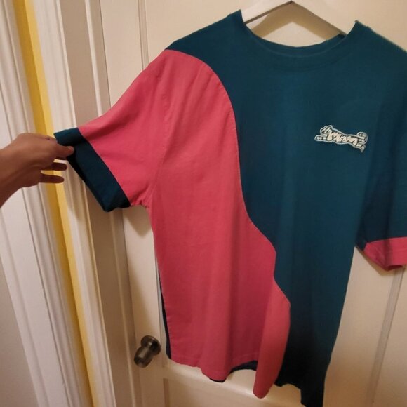 Vintage Le Tigre Collection T Shirt Mens XL Teal Pink Wave Short Sleeve Big Logo - Picture 2 of 10